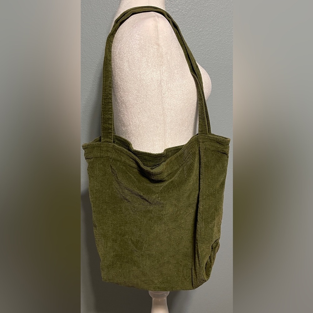 Unbranded Green Corduroy Tote Bag Purse 17x25 Shoulder Strap Boho Grunge Hippie